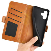 For iPhone 16 Dual-side Magnetic Buckle Horizontal Flip Leather Phone Case(Yellow)