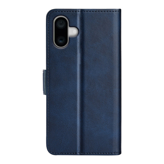 For iPhone 16 Plus Dual-side Magnetic Buckle Horizontal Flip Leather Phone Case(Dark Blue)