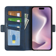 For iPhone 16 Plus Dual-side Magnetic Buckle Horizontal Flip Leather Phone Case(Dark Blue)