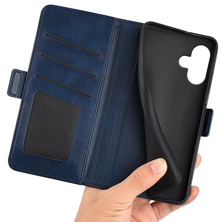 For iPhone 16 Plus Dual-side Magnetic Buckle Horizontal Flip Leather Phone Case(Dark Blue)