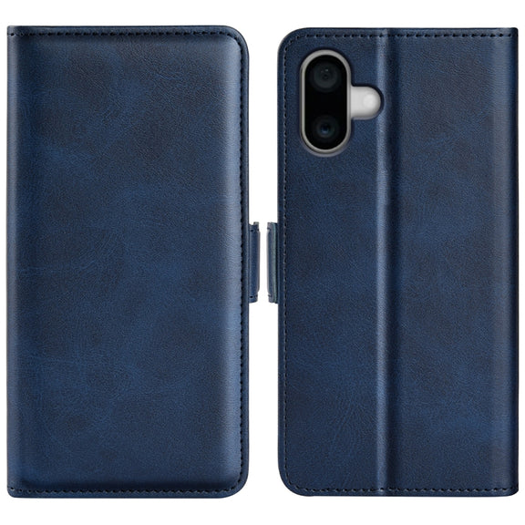 For iPhone 16 Plus Dual-side Magnetic Buckle Horizontal Flip Leather Phone Case(Dark Blue)