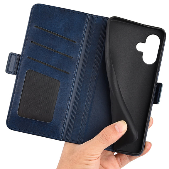 For iPhone 16 Plus Dual-side Magnetic Buckle Horizontal Flip Leather Phone Case(Dark Blue)
