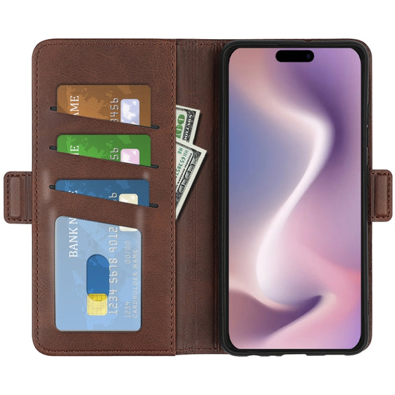 For iPhone 16 Pro Dual-side Magnetic Buckle Horizontal Flip Leather Phone Case(Brown)