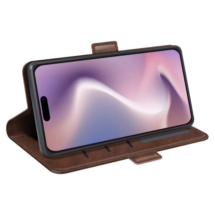 For iPhone 16 Pro Dual-side Magnetic Buckle Horizontal Flip Leather Phone Case(Brown)