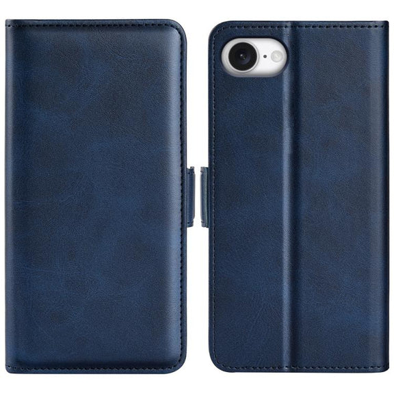 For iPhone 16e Dual-side Magnetic Buckle Horizontal Flip Leather Phone Case(Dark Blue)
