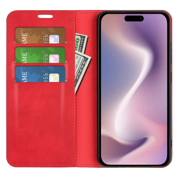 For iPhone 16 Retro-skin  Magnetic Suction Leather Phone Case(Red)