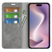 For iPhone 16 Pro Retro-skin  Magnetic Suction Leather Phone Case(Grey)