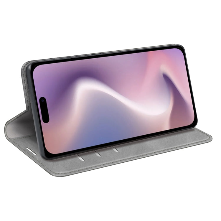 For iPhone 16 Pro Retro-skin  Magnetic Suction Leather Phone Case(Grey)