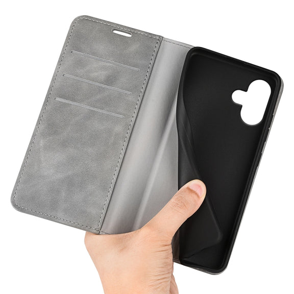 For iPhone 16 Pro Retro-skin  Magnetic Suction Leather Phone Case(Grey)
