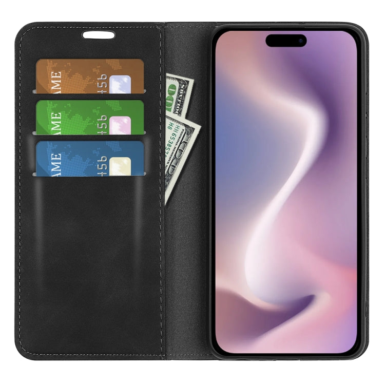 For iPhone 16 Plus Retro-skin  Magnetic Suction Leather Phone Case(Black)