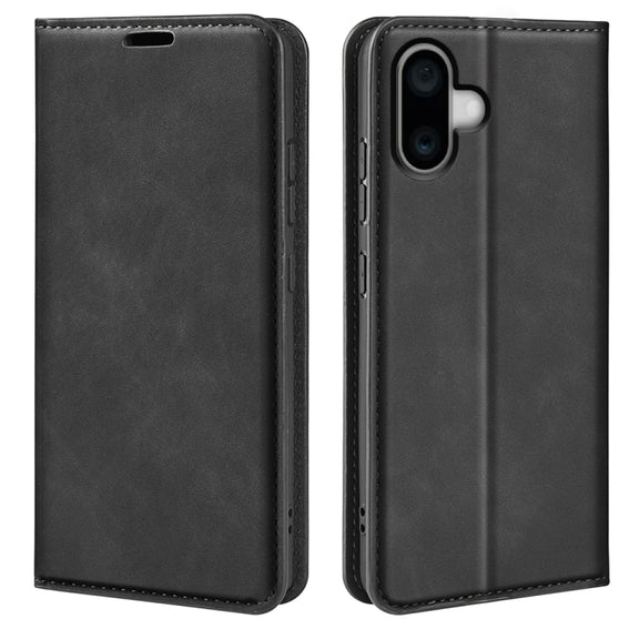 For iPhone 16 Plus Retro-skin  Magnetic Suction Leather Phone Case(Black)