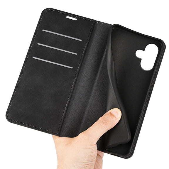 For iPhone 16 Plus Retro-skin  Magnetic Suction Leather Phone Case(Black)
