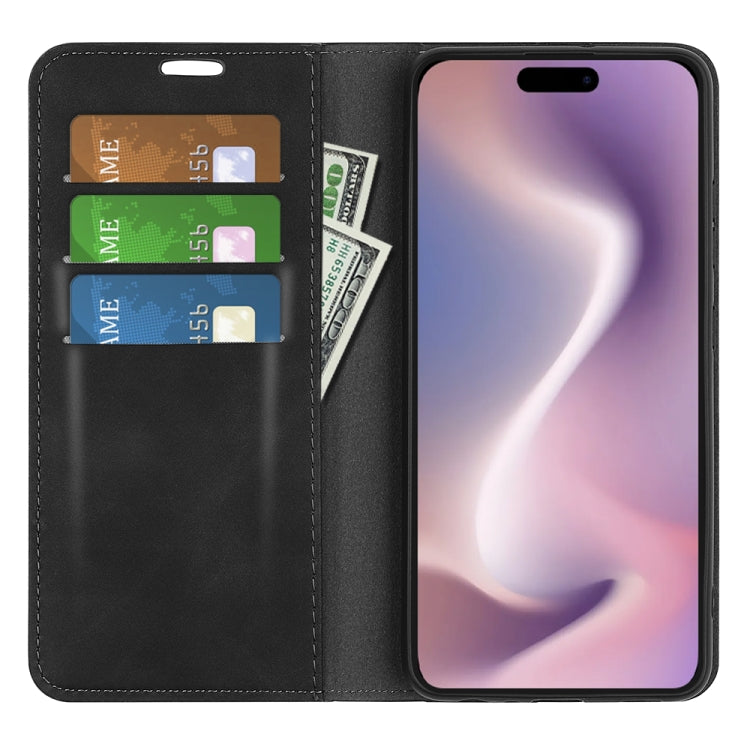 For iPhone 16 Pro Max Retro-skin Magnetic Suction Leather Phone Case(Black)