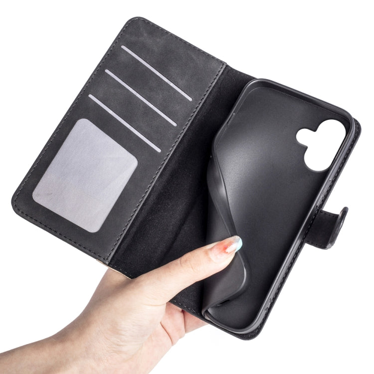 For iPhone 16 Stitching Horizontal Flip Leather Phone Case(Black)