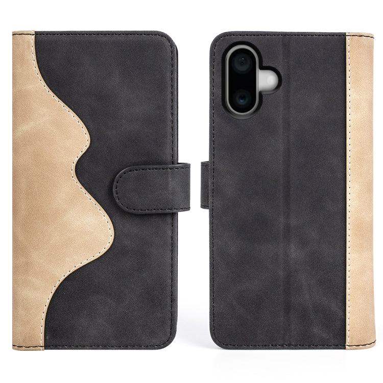 For iPhone 16 Plus Stitching Horizontal Flip Leather Phone Case(Black)