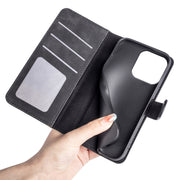 For iPhone 16 Pro Stitching Horizontal Flip Leather Phone Case(Black)