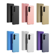 For Galaxy Z Fold 5 5G Plated Mirror Horizontal Flip Leather Phone Case with Holder(Gold)