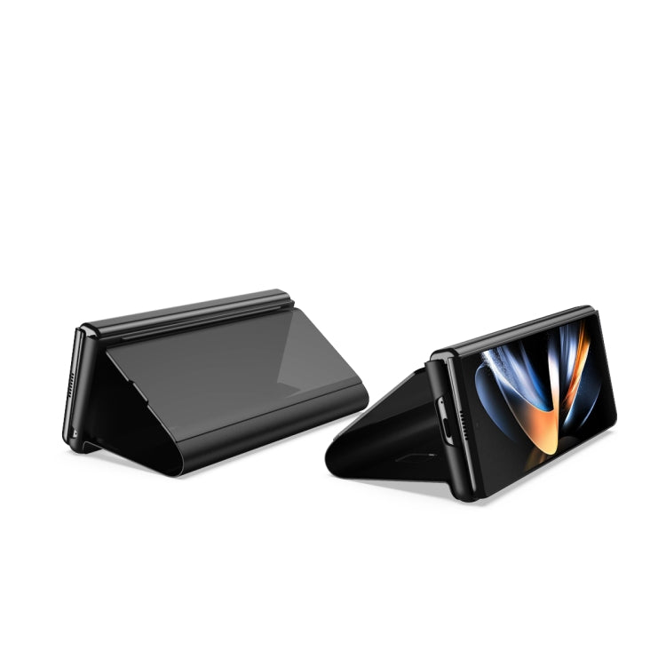 For Galaxy Z Fold 5 5G Plated Mirror Horizontal Flip Leather Phone Case with Holder(Gold)