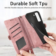 For Samsung Galaxy S23 5G Geometric Zipper Wallet Side Buckle Leather Phone Case(Pink)
