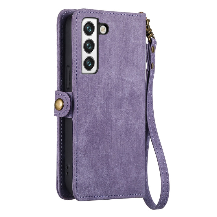 For Samsung Galaxy S20 Geometric Zipper Wallet Side Buckle Leather Phone Case(Purple)
