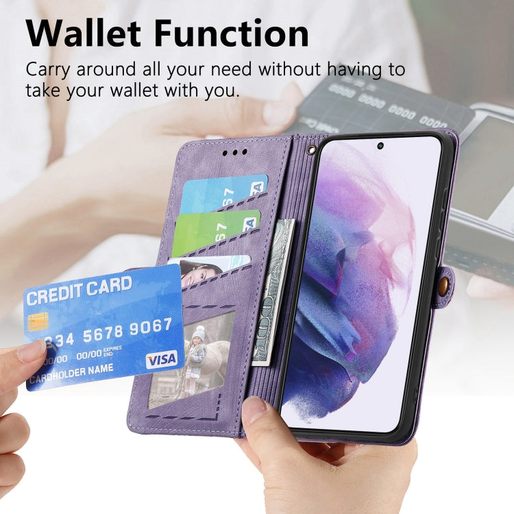 For Samsung Galaxy S20 Geometric Zipper Wallet Side Buckle Leather Phone Case(Purple)