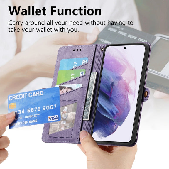 For Samsung Galaxy S20 Geometric Zipper Wallet Side Buckle Leather Phone Case(Purple)