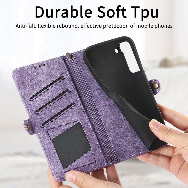 For Samsung Galaxy S20 Geometric Zipper Wallet Side Buckle Leather Phone Case(Purple)