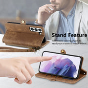 For Samsung Galaxy S20 Geometric Zipper Wallet Side Buckle Leather Phone Case(Brown)