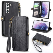 For Samsung Galaxy S20 Geometric Zipper Wallet Side Buckle Leather Phone Case(Black)