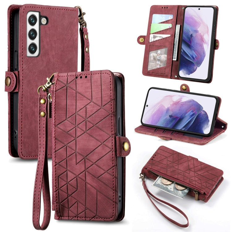 For Samsung Galaxy S20+ Geometric Zipper Wallet Side Buckle Leather Phone Case(Red)