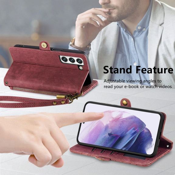 For Samsung Galaxy S20+ Geometric Zipper Wallet Side Buckle Leather Phone Case(Red)