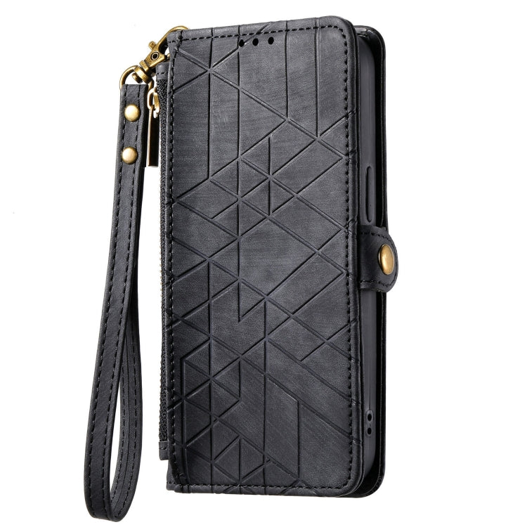 For Samsung Galaxy S20+ Geometric Zipper Wallet Side Buckle Leather Phone Case(Black)