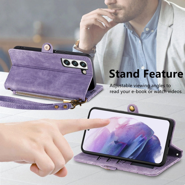 For Samsung Galaxy S20 FE Geometric Zipper Wallet Side Buckle Leather Phone Case(Purple)