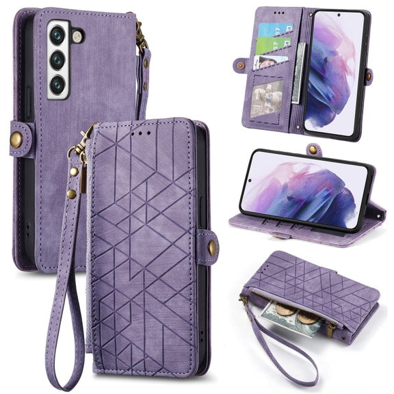 For Samsung Galaxy S20 FE Geometric Zipper Wallet Side Buckle Leather Phone Case(Purple)
