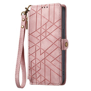 For Samsung Galaxy Note20 Geometric Zipper Wallet Side Buckle Leather Phone Case(Pink)