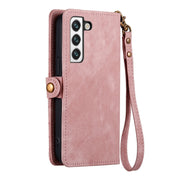 For Samsung Galaxy Note20 Geometric Zipper Wallet Side Buckle Leather Phone Case(Pink)