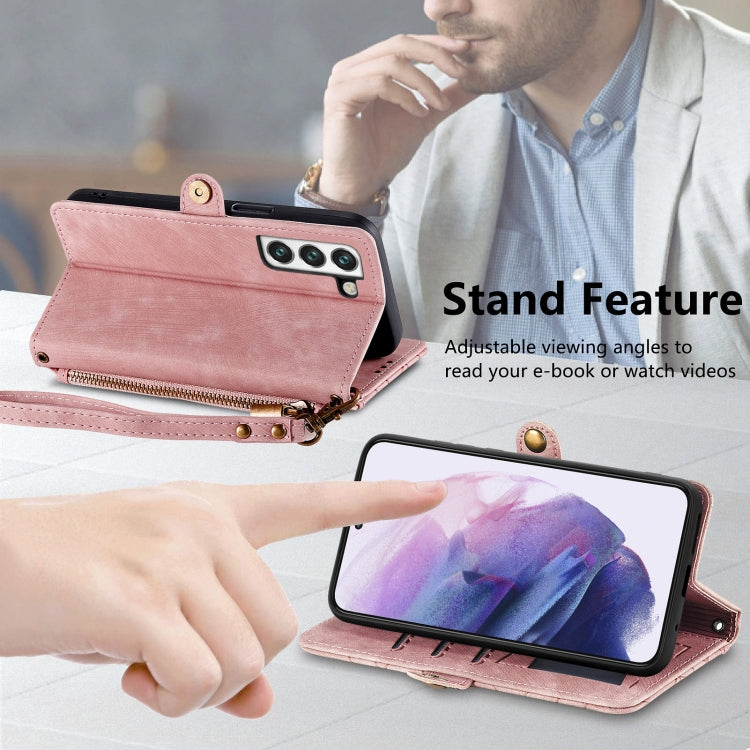 For Samsung Galaxy Note20 Geometric Zipper Wallet Side Buckle Leather Phone Case(Pink)