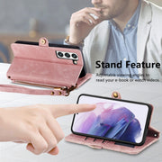 For Samsung Galaxy Note20 Geometric Zipper Wallet Side Buckle Leather Phone Case(Pink)