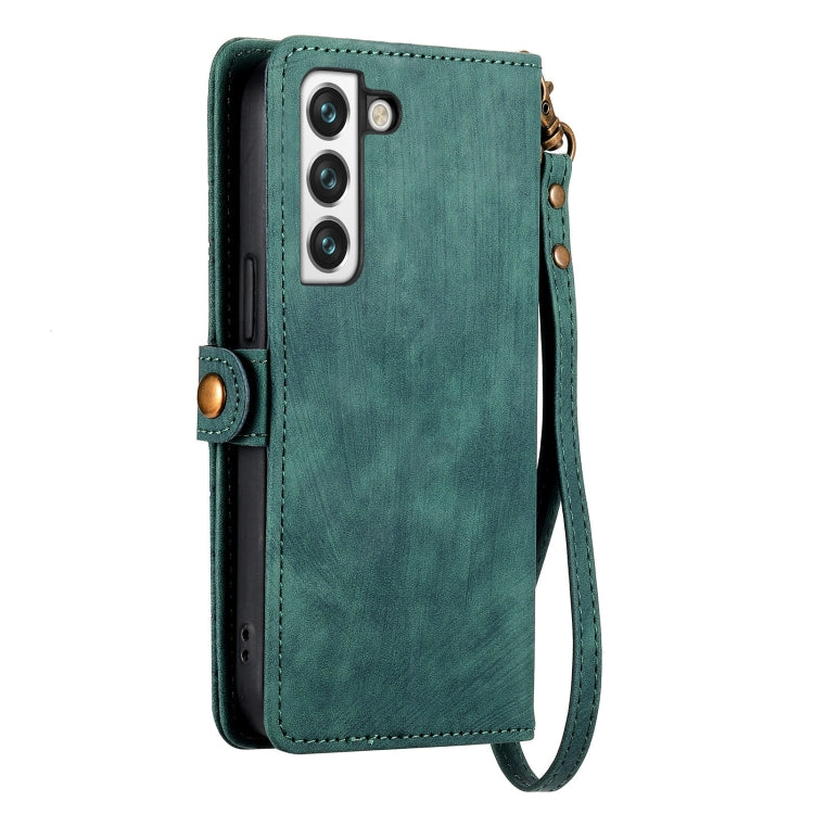 For Samsung Galaxy Note20 Geometric Zipper Wallet Side Buckle Leather Phone Case(Green)