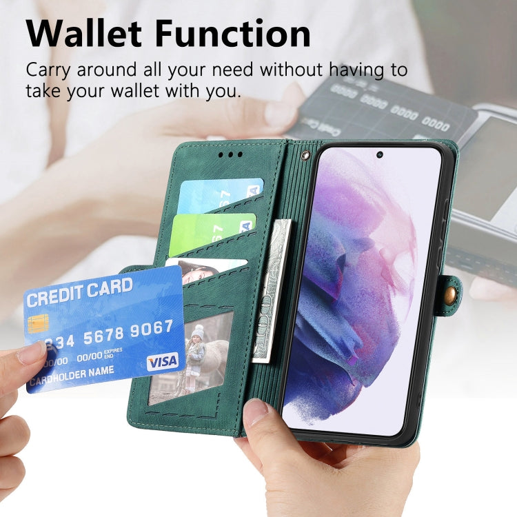 For Samsung Galaxy Note20 Geometric Zipper Wallet Side Buckle Leather Phone Case(Green)