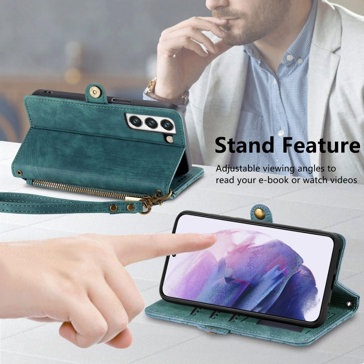 For Samsung Galaxy Note20 Geometric Zipper Wallet Side Buckle Leather Phone Case(Green)