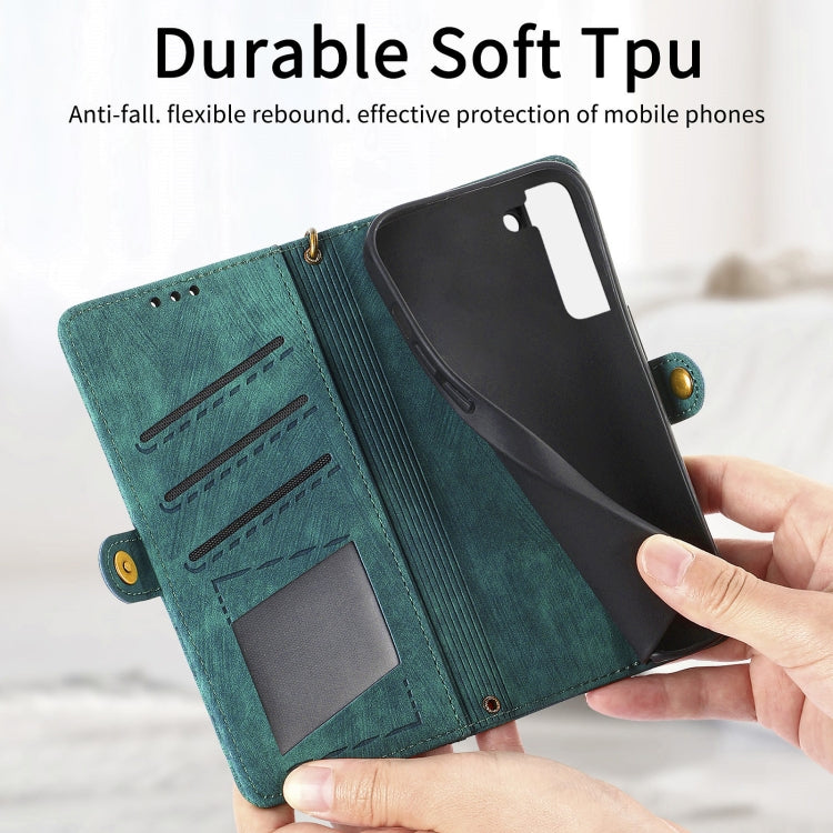 For Samsung Galaxy Note20 Geometric Zipper Wallet Side Buckle Leather Phone Case(Green)