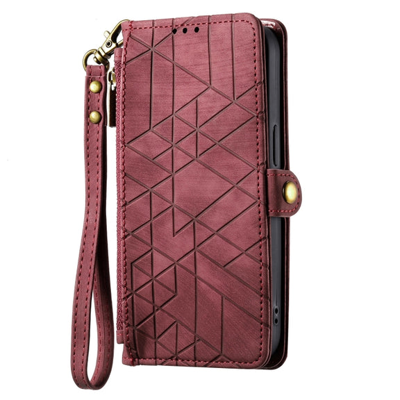 For Samsung Galaxy Note20 Geometric Zipper Wallet Side Buckle Leather Phone Case(Red)