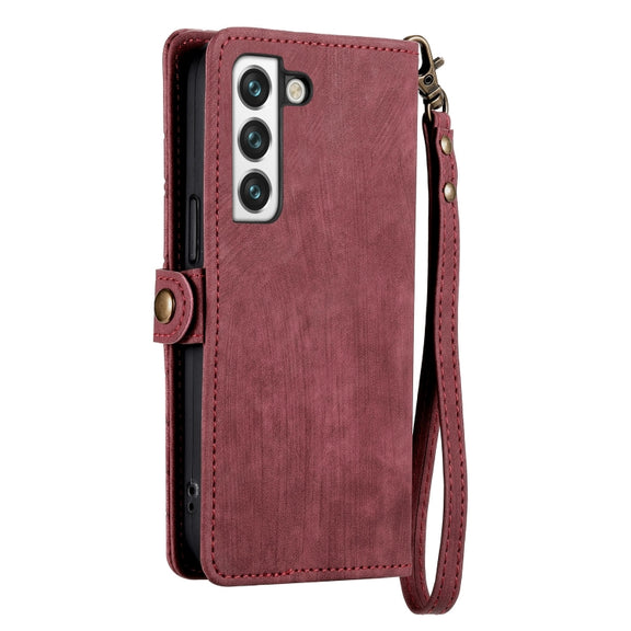 For Samsung Galaxy Note20 Geometric Zipper Wallet Side Buckle Leather Phone Case(Red)