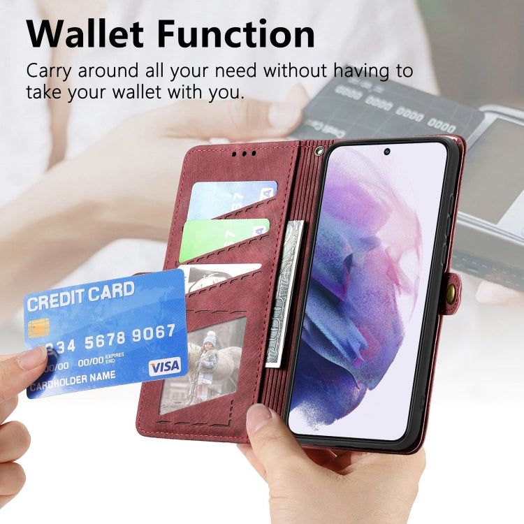 For Samsung Galaxy Note20 Geometric Zipper Wallet Side Buckle Leather Phone Case(Red)