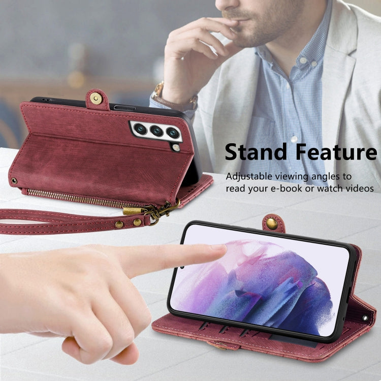 For Samsung Galaxy Note20 Geometric Zipper Wallet Side Buckle Leather Phone Case(Red)