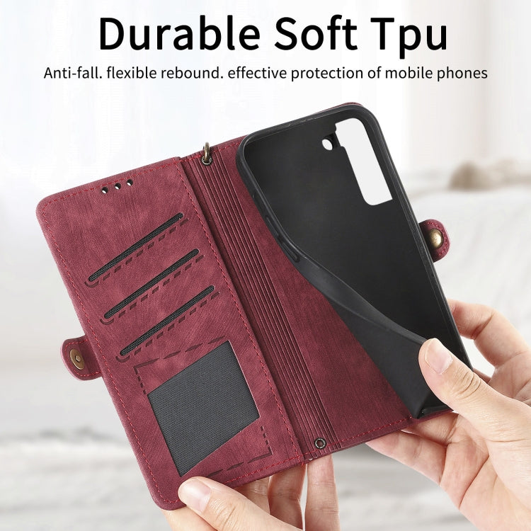 For Samsung Galaxy Note20 Geometric Zipper Wallet Side Buckle Leather Phone Case(Red)
