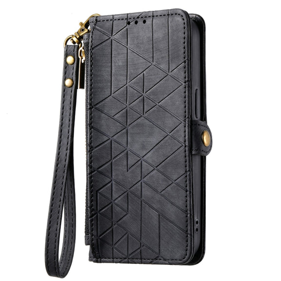 For Samsung Galaxy Note20 Geometric Zipper Wallet Side Buckle Leather Phone Case(Black)