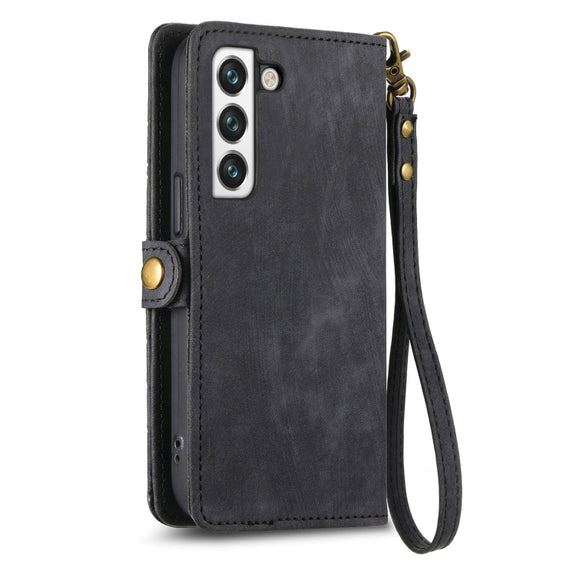 For Samsung Galaxy Note20 Geometric Zipper Wallet Side Buckle Leather Phone Case(Black)