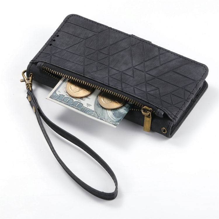 For Samsung Galaxy Note20 Geometric Zipper Wallet Side Buckle Leather Phone Case(Black)